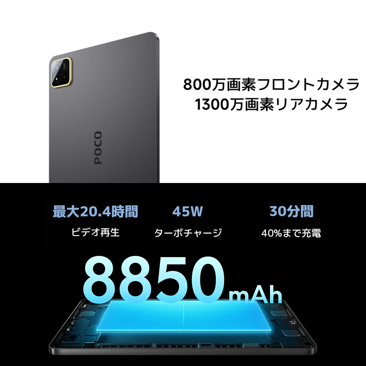 Xiaomi POCO Pad X1 8GB+512GB 11.2インチ大画面  8850mAh大容量バッテリー  クアッドスピーカー WIFIバージョン  6.18mm超薄型ボディ ゲームやオフィスワークに最適